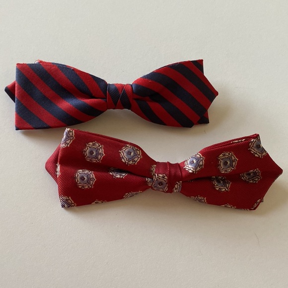Other - Two Vintage Clip-on Bow Ties - Red & Blue